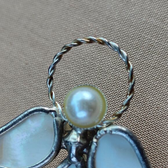 Joy Angel Lapel Pin Silver Tone and White Mother of Pearl - Picture 9 of 9